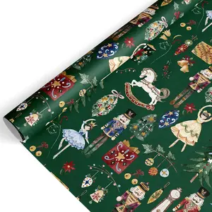 Christmas Nutcracker Wrapping Paper -Mini Roll- 17 Inch x 32.8Ft Green Nutcracker  Wrap Xmas Cartoon Art Paper for Winter Birthday  Shower DIY Crafts