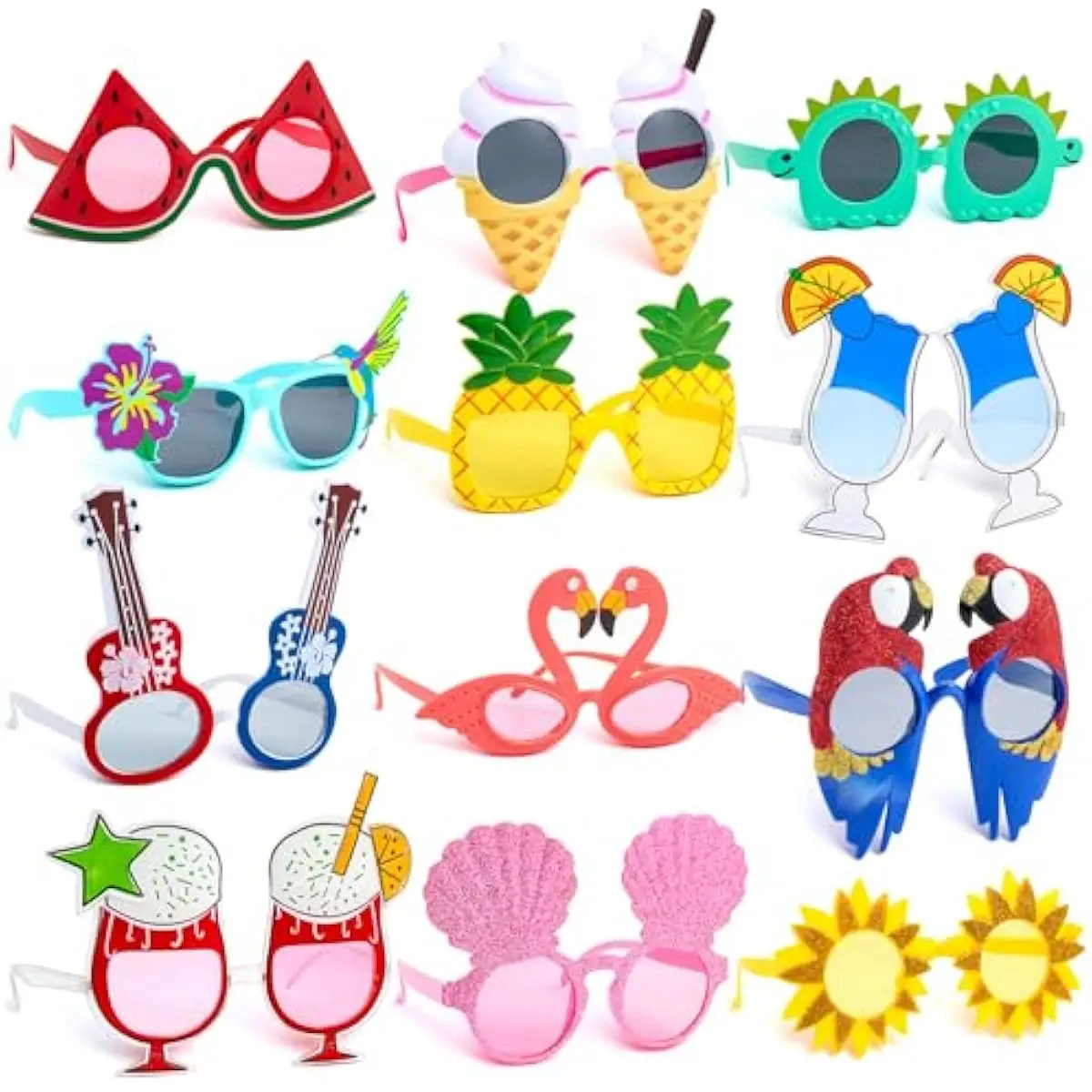 12 Pcs Hawaiian Luau Party Sunglasses, Summer Pool Party Decorations, Tropical Glasses for Girls Hawaiian Outfit, Cool Party Favors & Theme Supplies