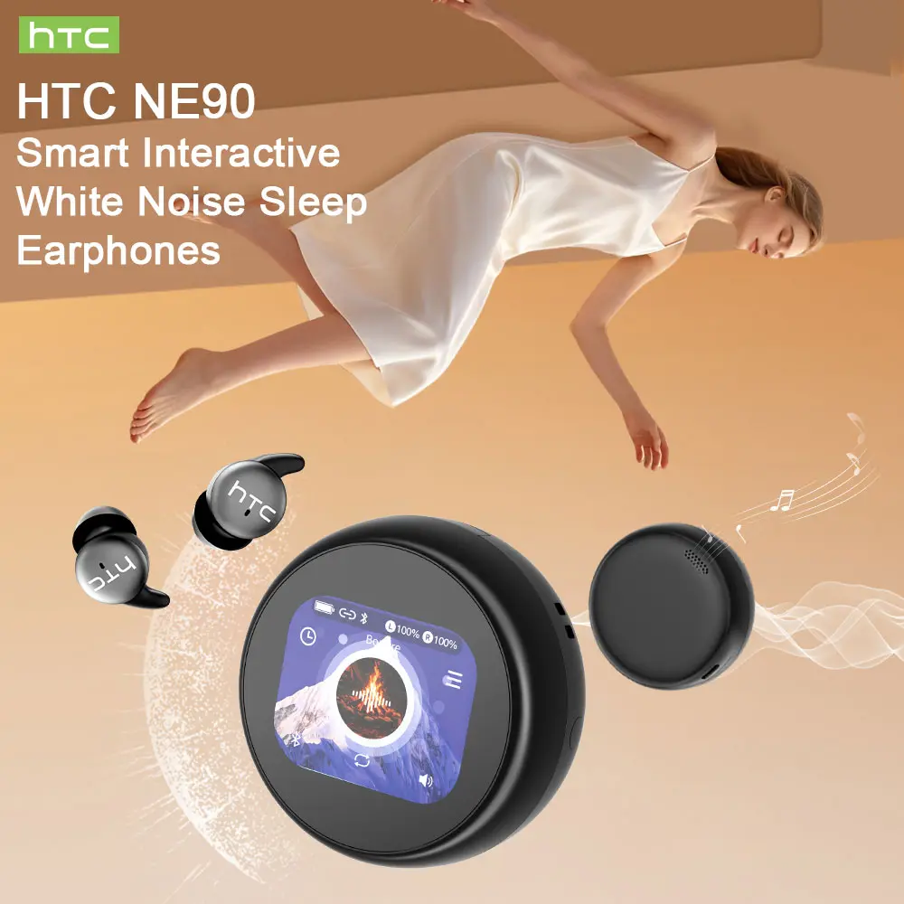 HTC NE90 Sleep Earbuds, AI Smart Conversation, HiFi Sound Quality, Earbuds + Charging Case Dual Speaker Modes, LED Multifunction Display, Built-in White Noise, Suitable for Sleep, Sports, And Commuting.