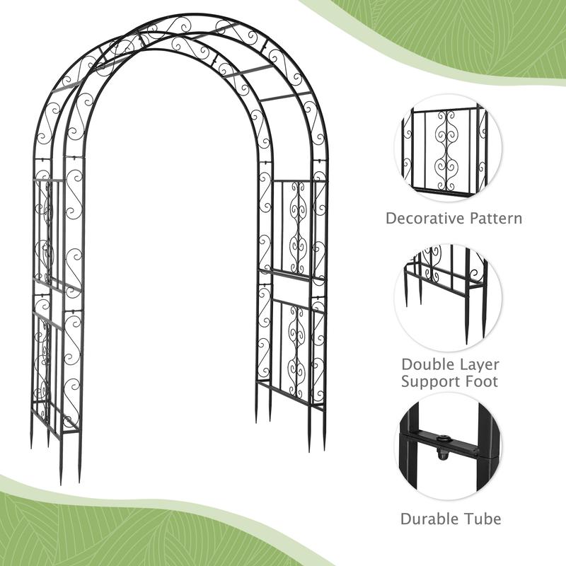 134*59*213cm Double Layer Iron Art Arc Top Iron Arch Black,Garden Arbor Arch , Heavy Duty Iron Archway Decorative Structure Stand Trellis for Climbing Rose Vines Plant Wedding Ceremony Party Outdoor Decor Black