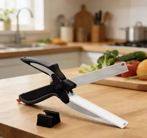 2 in 1 Kitchen Scissors Food Cutter, Stainless Steel Vegetable and Meat Cutting Shears with Built-in Cutting Board & Safety Lock