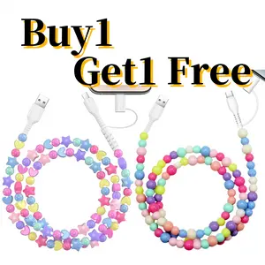 【Buy 1 Get 1 Free】Pearl-Decorated Charging Cable - Compatible with all devices USB-C and Lightning interfaces 2-in-1 data cable, 3.3 feet in length, ideal for women for fast charging, available in multiple colors,Halloween Christmas New Year Gift