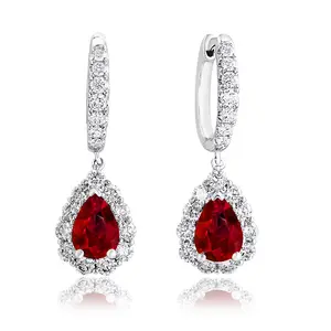 Ruby and Diamond Dangle Huggie Earrings
