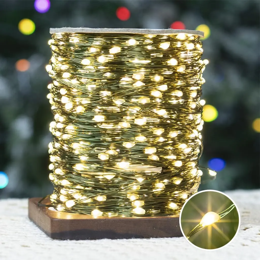 164FT Green Wire Fairy Lights Plug-in, 500 LED Dimmable  String Lights with Remote - 8 Modes Warm White for Christmas Tree, Yard, Holiday Party Decorations