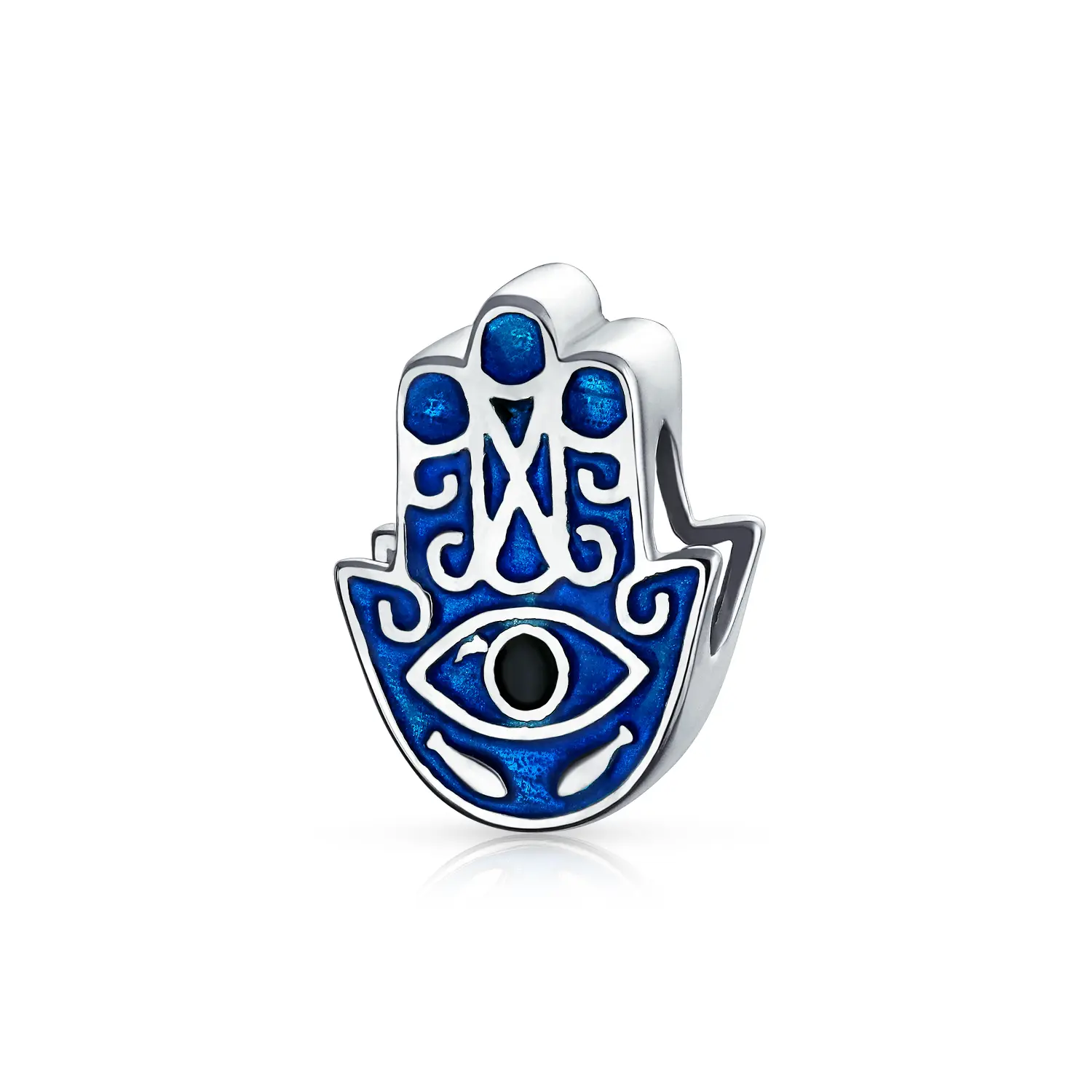 Sterling Silver Amulet Talisman Blue Hamsa Hand Evil Eye Spiritual Good Luck Charm Bead for Bracelet