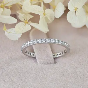 Janefashions VVS1 Moissanite Sterling Silver Full Eternity Wedding Band Ring Guard M1348