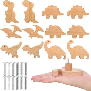 Wooden Animal Cabinet Knobs Decorative Wood Dresser With Screws Pulls Marine Woodland Animals Handles For Home Furniture Decor(dinosaur 12 Sets)