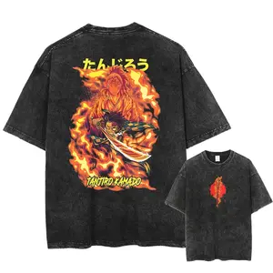 Tanjiro Demon Slayer Vintage T-shirts, Acid Wash Shirt,Anime Clothing, Gif for men, Y2K shirts