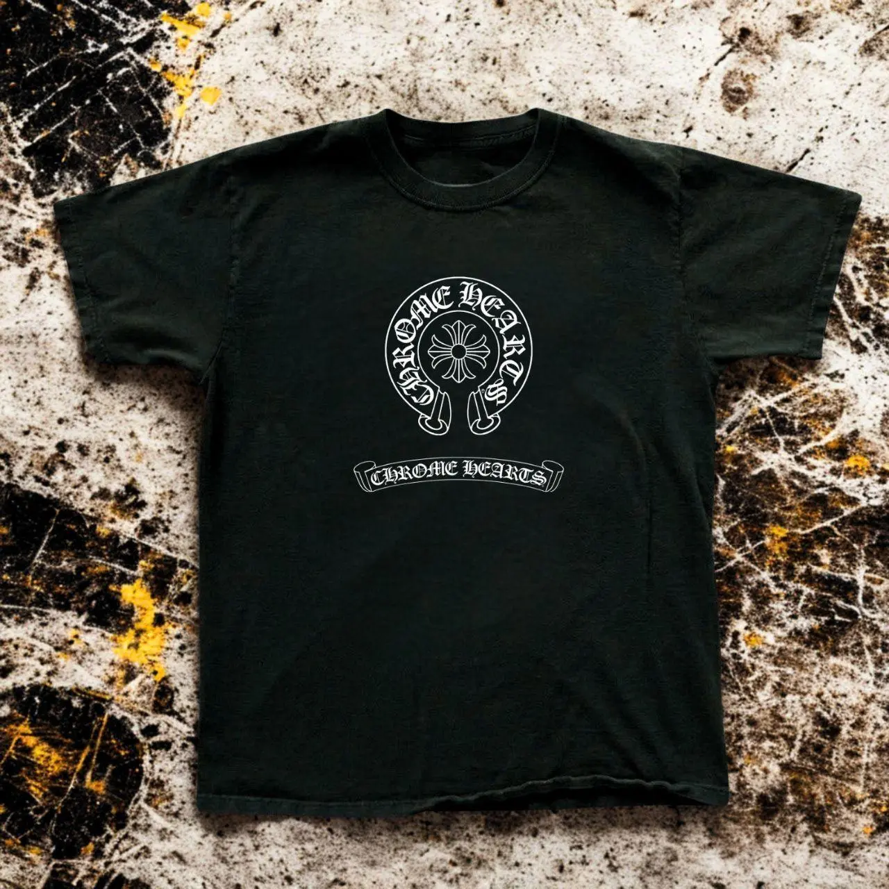 Chrome Hearts Graphic T-Shirt - Vintage Black Graphic Tee, Streetwear Luxury Gothic Cross Unisex Top