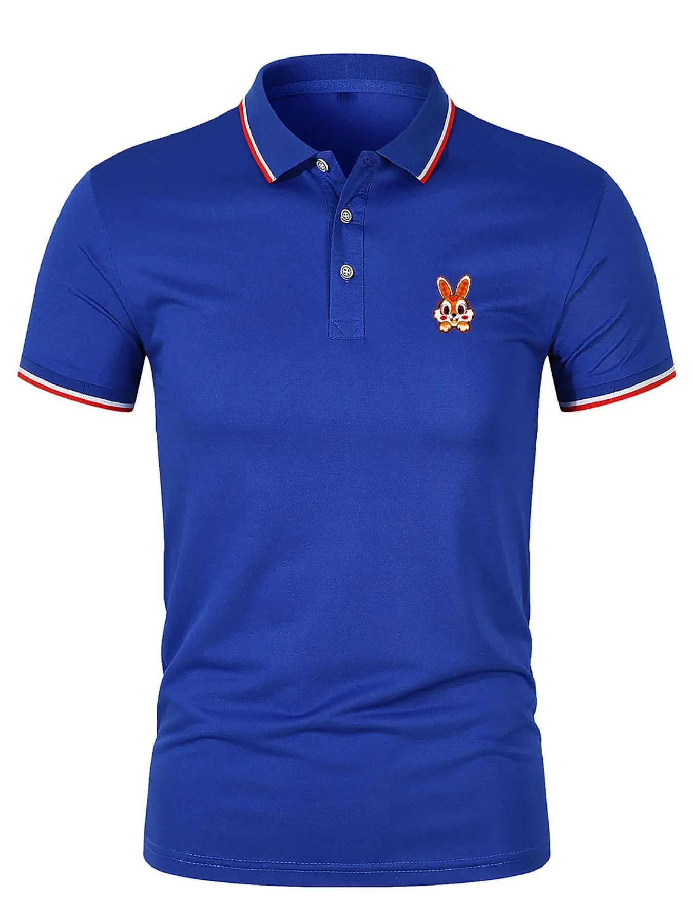 Men's Regular Fit Rabbit Print Knitted Polo Shirt, Fashionable Casual, Casual Short Sleeve Collared Top for Summer, Polo Style, Fashion Men's Clothes for Daily Wear, Tropical