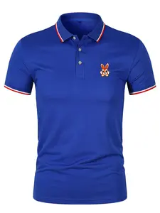 Men's Regular Fit Rabbit Print Polo Shirt, Casual Short Sleeve Collared Top for Summer, Fashion Men's Clothes for Daily Wear, Tropical