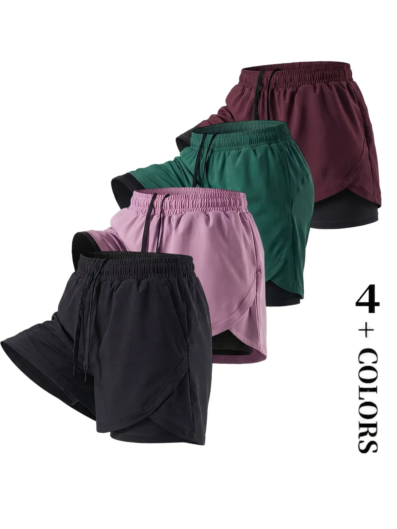 Women’s quick-dry yoga shorts, multiple combination options available, made from stretchy fabric; features side pockets; suitable for fitness and casual wear; athletic shorts; shorts with pockets; women’s shorts; gym apparel; running shorts; sports shorts