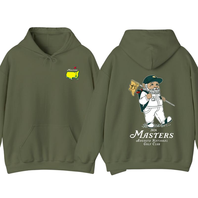 2026 Masters Golf Hoodie, Augusta National Graphic Tee with Golfer Illustration, Two-Sided Unisex Cotton Hoodie, Casual Gift for Golf Fans