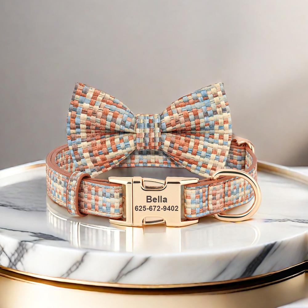Personalized Leather Dog Collar With Bowknot
