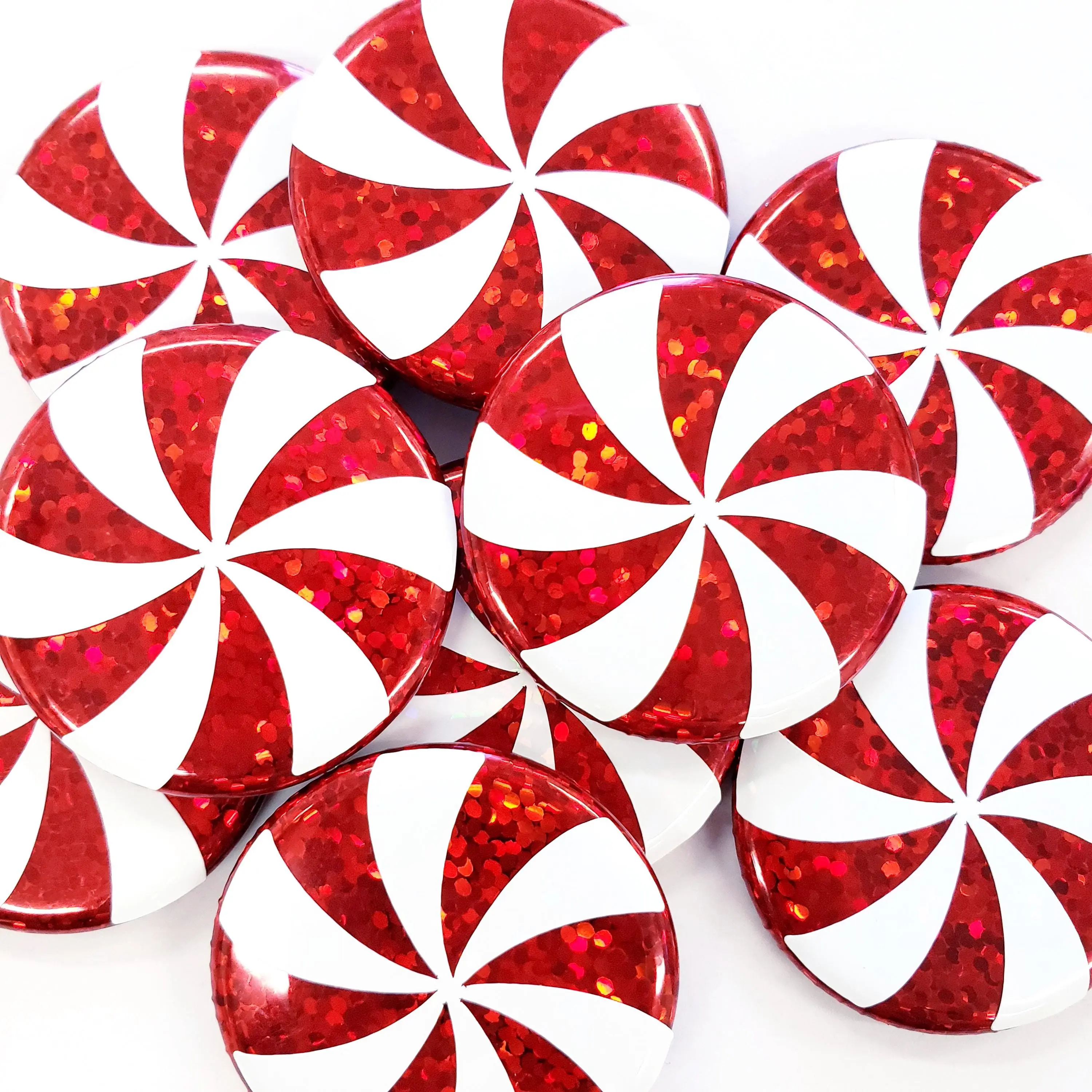 Set of 6 Christmas Refrigerator Magnets - Peppermint Pattern