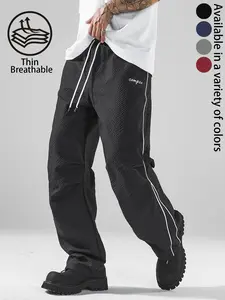 Mens Baggy Track Pants Wide Leg Athletic Joggers with Contrast Side Stripe Letter Print Drawstring Waist Lightweight Breathable Loose Fit Streetwear Trousers Casual Sports Pants for Gym Running Lounge Festival Outfit Oversized Daily Wear Y2K Urban Fashion