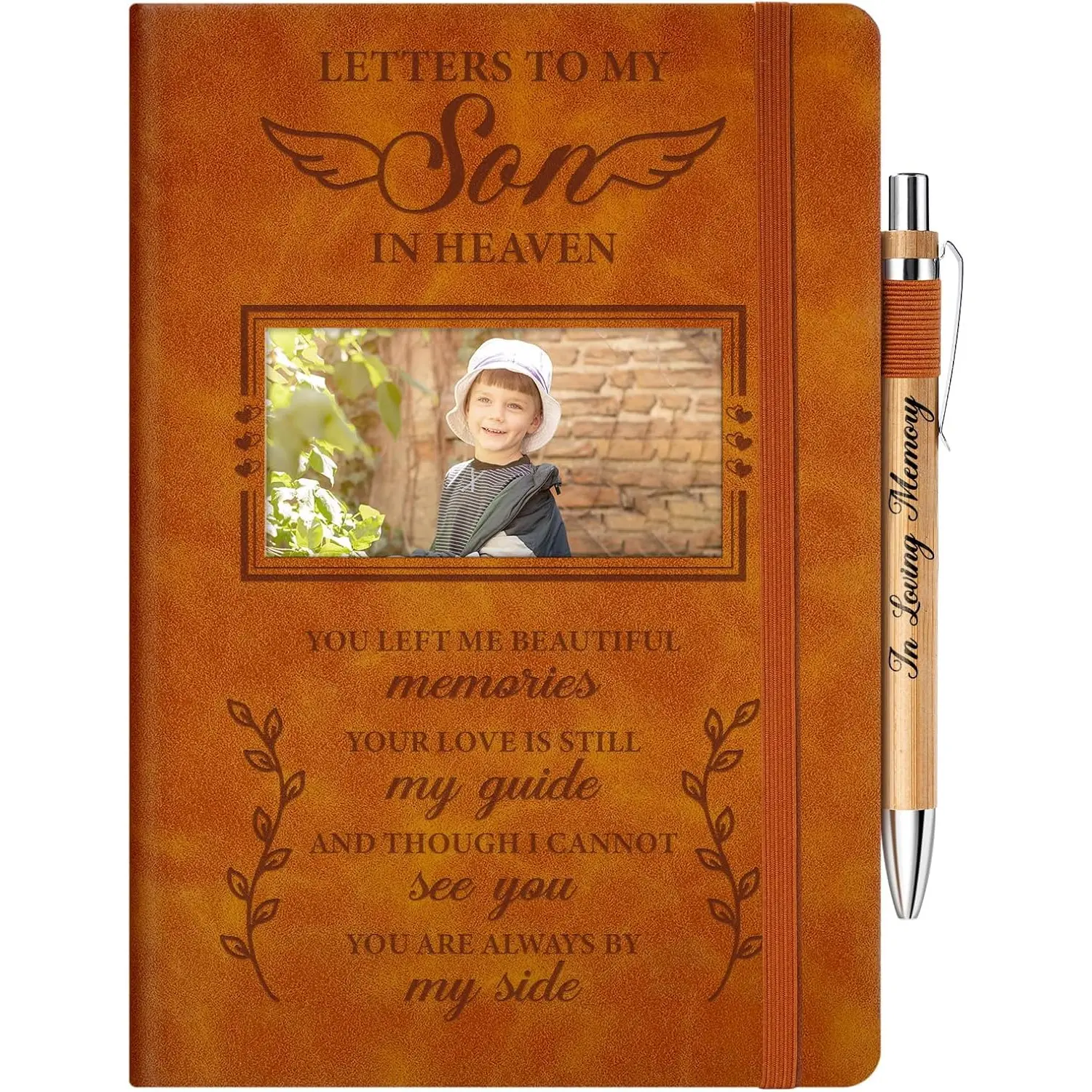 Memorial Gifts For Loss Of Son, Grief Journal With Photo Insert, Loss of Son Sympathy Gift, Bereavement, Bereavement,Condolences,Remembrance Gift - 200 Pages Notebook A5 With Pen