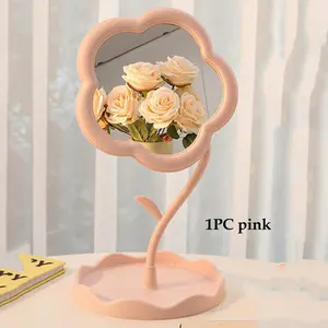 Flower Shaped Makeup Mirror with Rotating Tray, Desk Decorative Mirror for Bedroom Bathroom Living Room, Affordable Christmas Gift