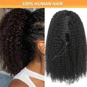 Claw Clip Afro Kinky Curly Ponytail Extension Human Hair Drawstring Clip In Ponytail Hairpiece for Women Daily Use