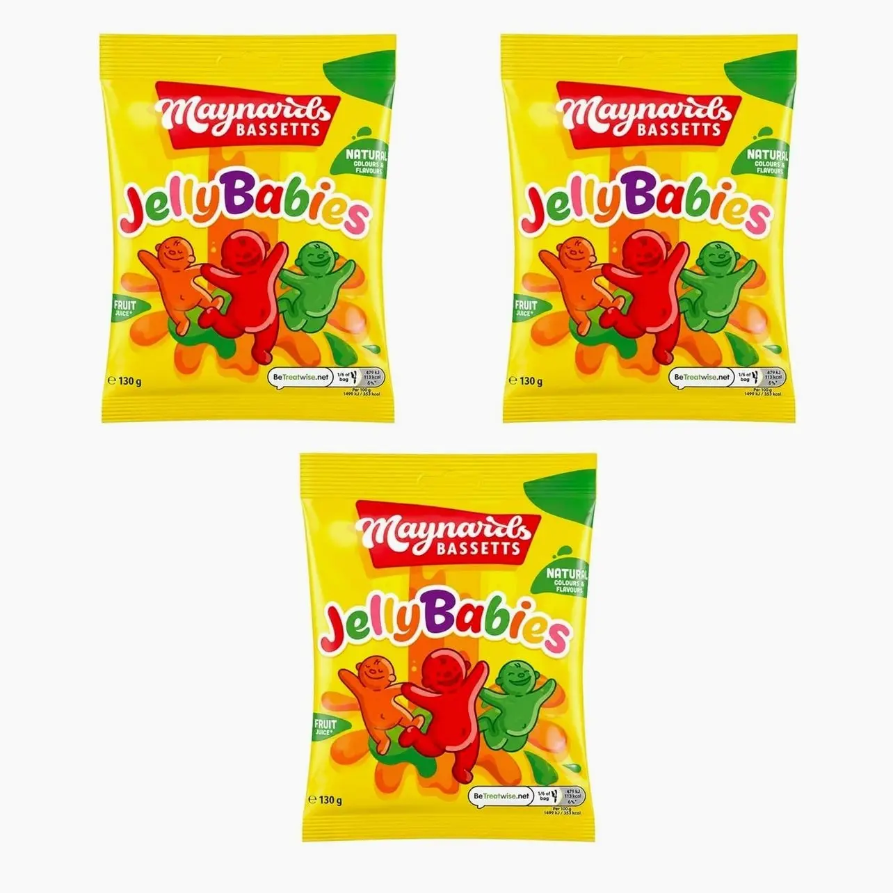 Maynards Bassetts Jelly Babies 130g x3, Soft Chewy