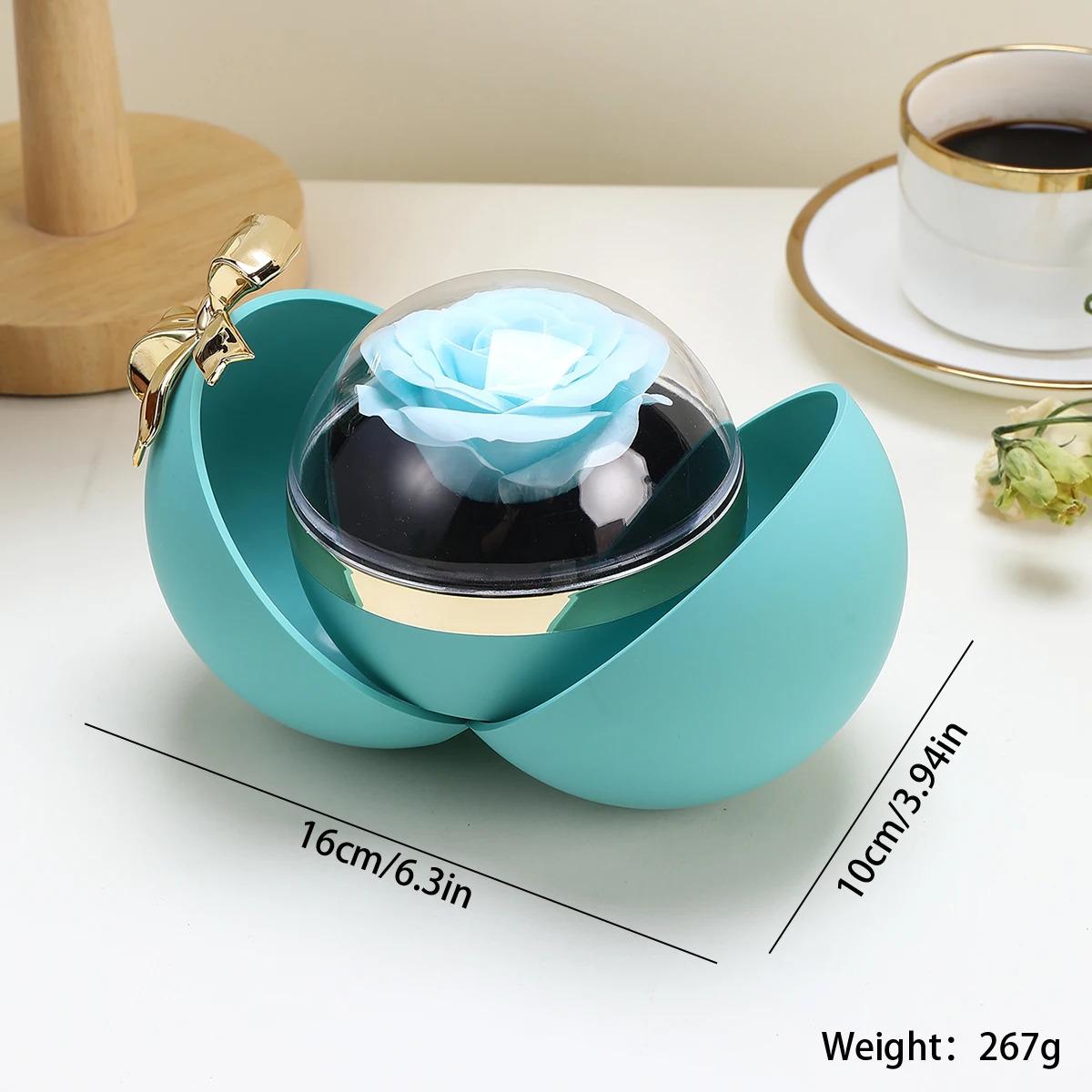Round Bow Preserved Eternal Rose Gift Box Necklace Ring Pendant Jewelry Storage Box Valentine's Day Engagement Propo