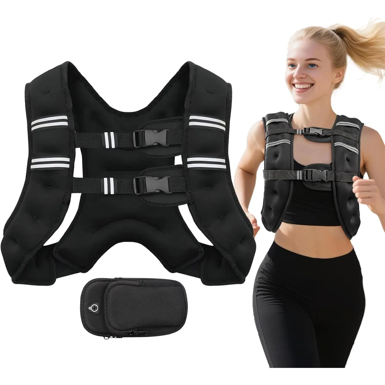 Weighted Vest 8lbs/12lbs/16lbs/20lbs/25lbs Rucking Training Vest Equipped with Detachable Phone Pouch for Men Women Walking Running Daily Workout