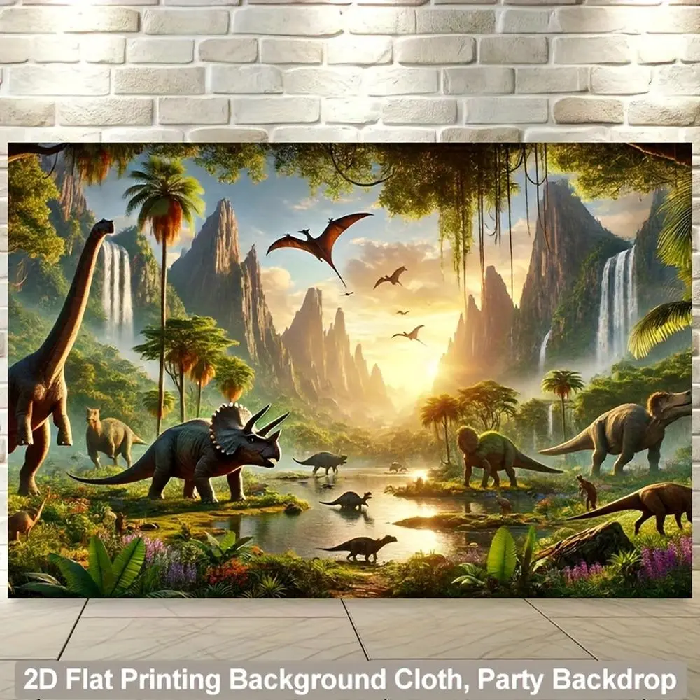 1-Piece Vibrant Print Prehistoric Dinosaur World Polyester Backdrop Banner, Party Decoration Supplies for Birthday, Home & Outdoor Wall Covering, Ideal for Gifting, One-Piece,summerwins