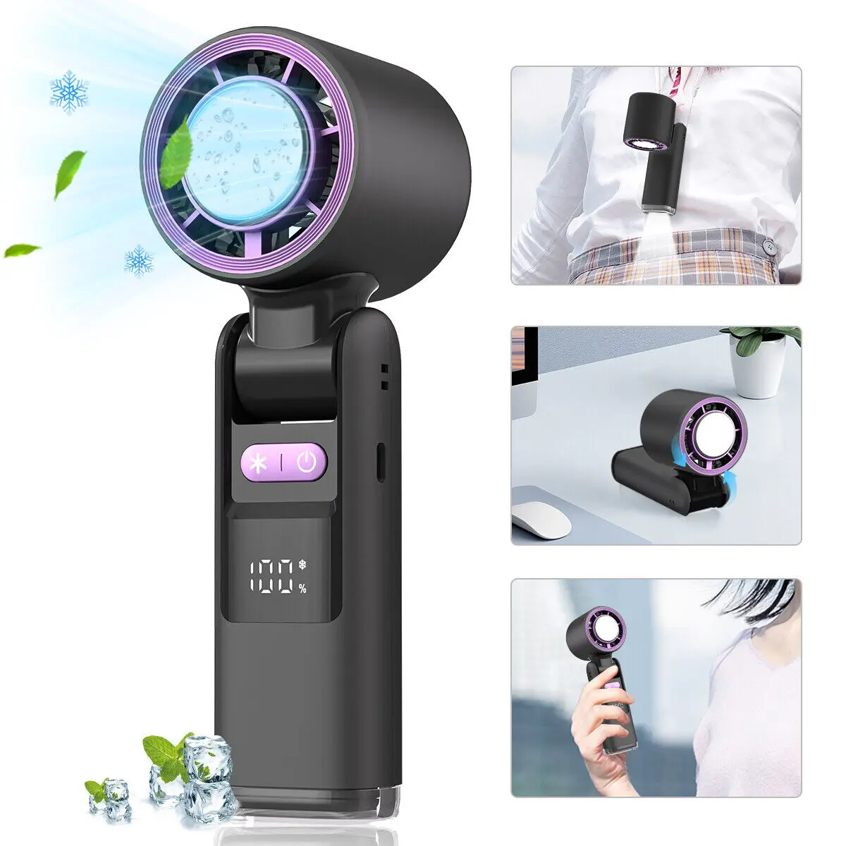 PADOX Portable Handheld Turbo Fan, 4000mAh Usb Rechargeable 3-in-1 Foldable Fan with 5 Speed Settings, LED Display  Wearable Neck/Hand/Desktop Fan for Summer Travel,Outdoor Activities,Camping,Working #SummerWins #DealsForYouDays