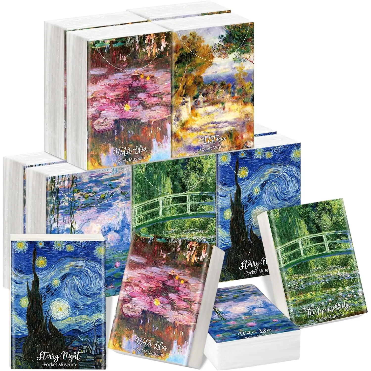 10 Pack Decorative Pocket Tissues Travel Size, 3-ply Facial Tissues Mini Tissue Packs, Pocket Tissue with Impressionist Art Designs for Travel, Wedding, Baby Shower Party Favor, 80 Sheets Total