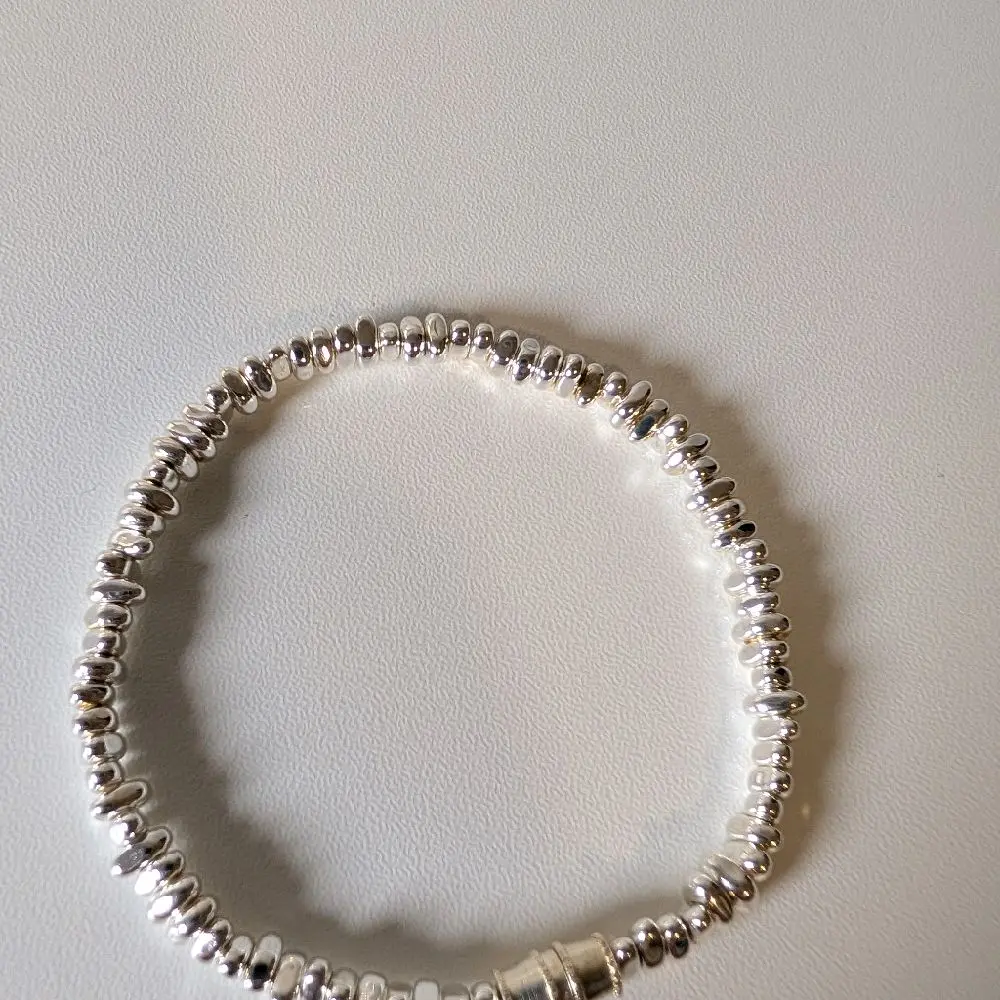 Solid Thai sterling silver bracelet, delicate beaded bracelet with elastic or clasp closure.