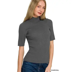 Zenana Viscose Ribbed Mock Neck Sweater