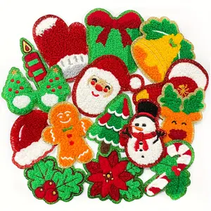 15Pcs Christmas Iron On Patches Applique Chenille Embroidered Xmas Santa Cute Snowman Heat Press Sew on for DIY Clothes Jeans Hats Socks Backpack