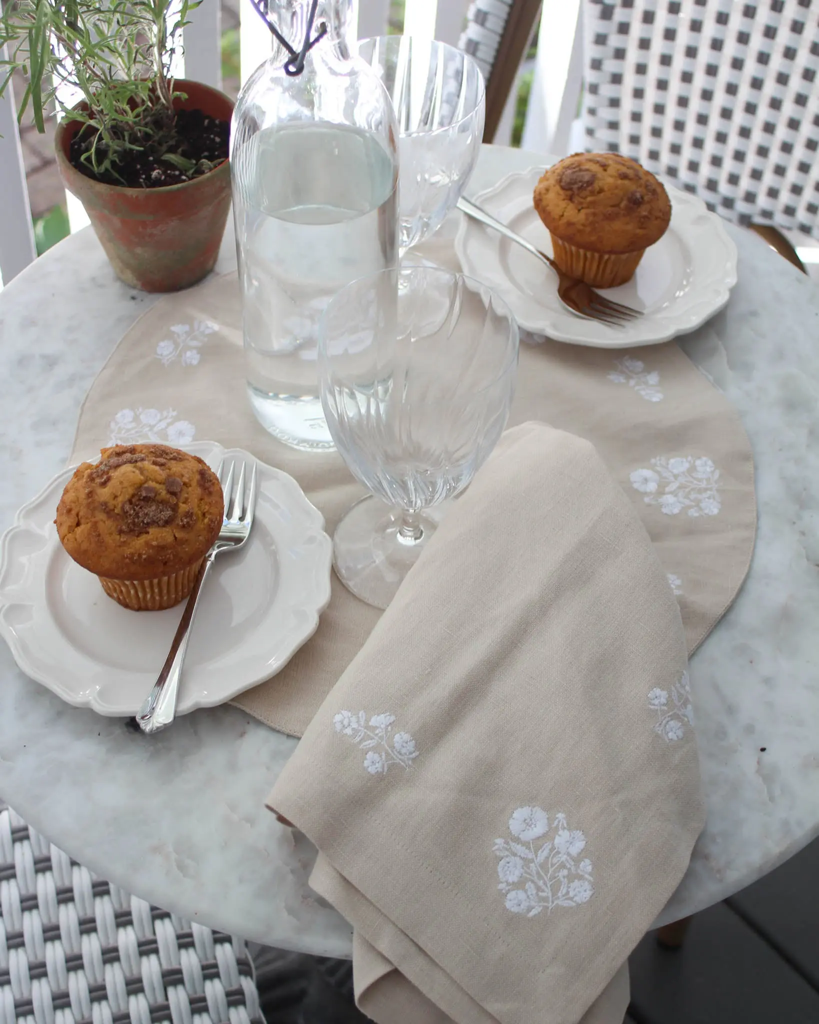 Odette Beige Round Embroidered Placemats, Set of Four