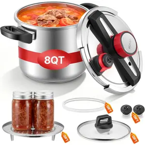 VEVOR Pressure Cooker, 10Qt Pressure Cooker Stainless Steel, Pressures Canner with Steaming Rack, Tempered Glass Lid, Three Pressures Settings for Meat, Beans, Rice, Soup, Sauces, Cook up to 100 kPaVEVOR Super Brand Day