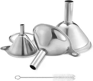 Metal Stainless Steel Funnel, Large Medium Small Funnel Set of 3, Food Grade Mini Kitchen Funnels for Transferring Essential Oils, Liquid, Fluid, Small Funnels for Filling Bottles Flask Cooking Lakatay