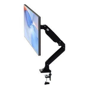 MEASUREMAN Premium Gas Spring Monitor Desk Mount Full Motion Articulating Single Arm for Ergonomic Height Adjustment Fits 17 to 35 Inch Screens up to 22 lbs VESA 75x75 & 100x100mm