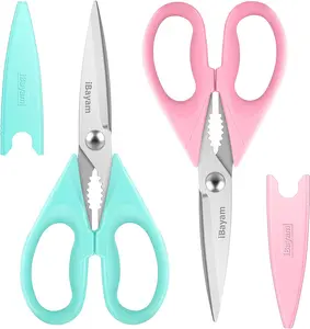 Kitchen Scissors - All Purpose Utensil Heavy Duty Meat Scissors Poultry Shears Dishwasher Safe Stainless Steel 2-Pack Stylish Pastel Pink Mint Blue with Detachable Blades Thick Ergonomic Handles & Bottle Opener Set japan