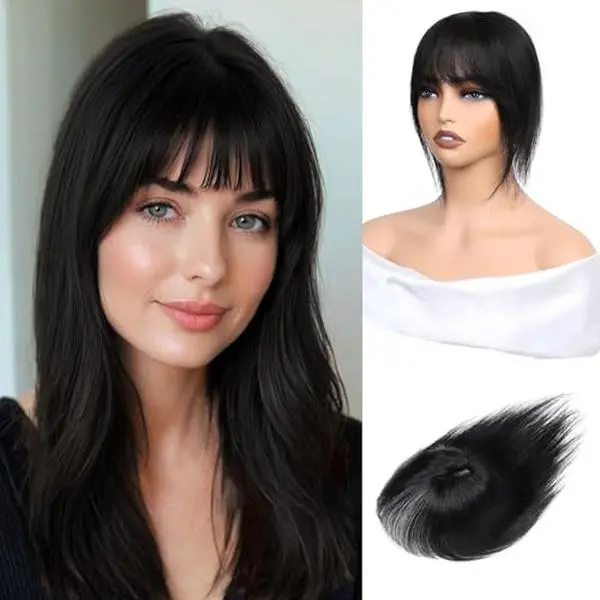 Hair Toppers for Women Real Human Hair Clip in Bangs 360 