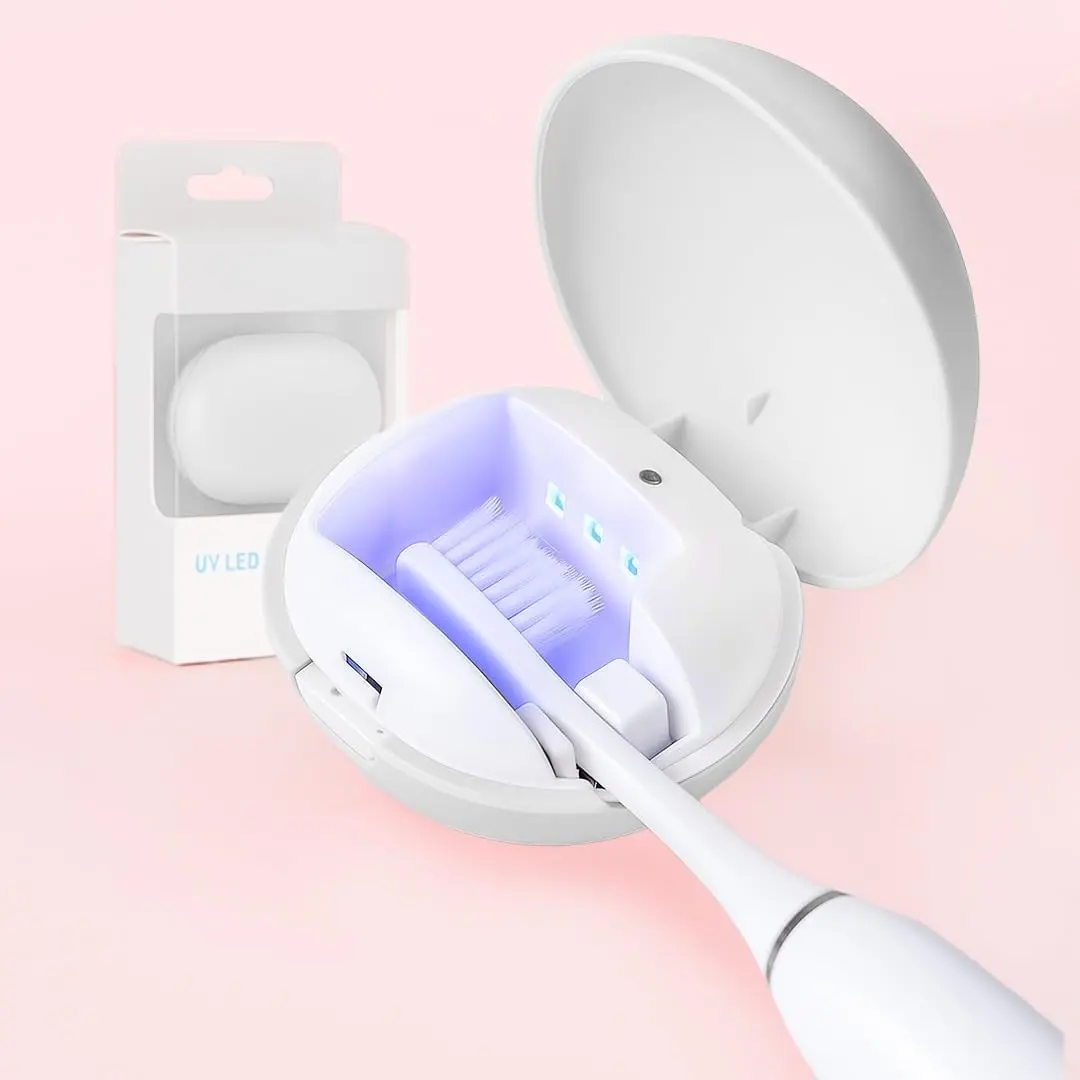 Toothbrush Sanitizer Case, & Tooth Brush Holder with Stand, Fits Most Manual & Slim Electric Toothbrushes, Compact for Travel, Wall & Countertop Use