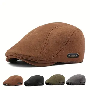 Men's Lightweight PVC-Coated Classic British Flat-Brimmed Beret Cap - All-Season Retro British Shovel Hat, Easy-Adjust Snap Closure, Hand Washable, Solid Color (Black/Brown) for Casual & Formal Wear, Durable Vintage Cap