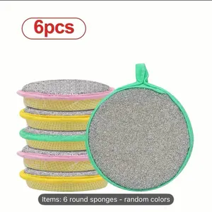 6PC Magic Dishwashing Sponge Brush, Double-Sided Pot and Dish Cleaner with Stain Eliminating Power, Durable Absorbent Kitchen Cleaning Towel for Grease-Free Foaming Surfaces