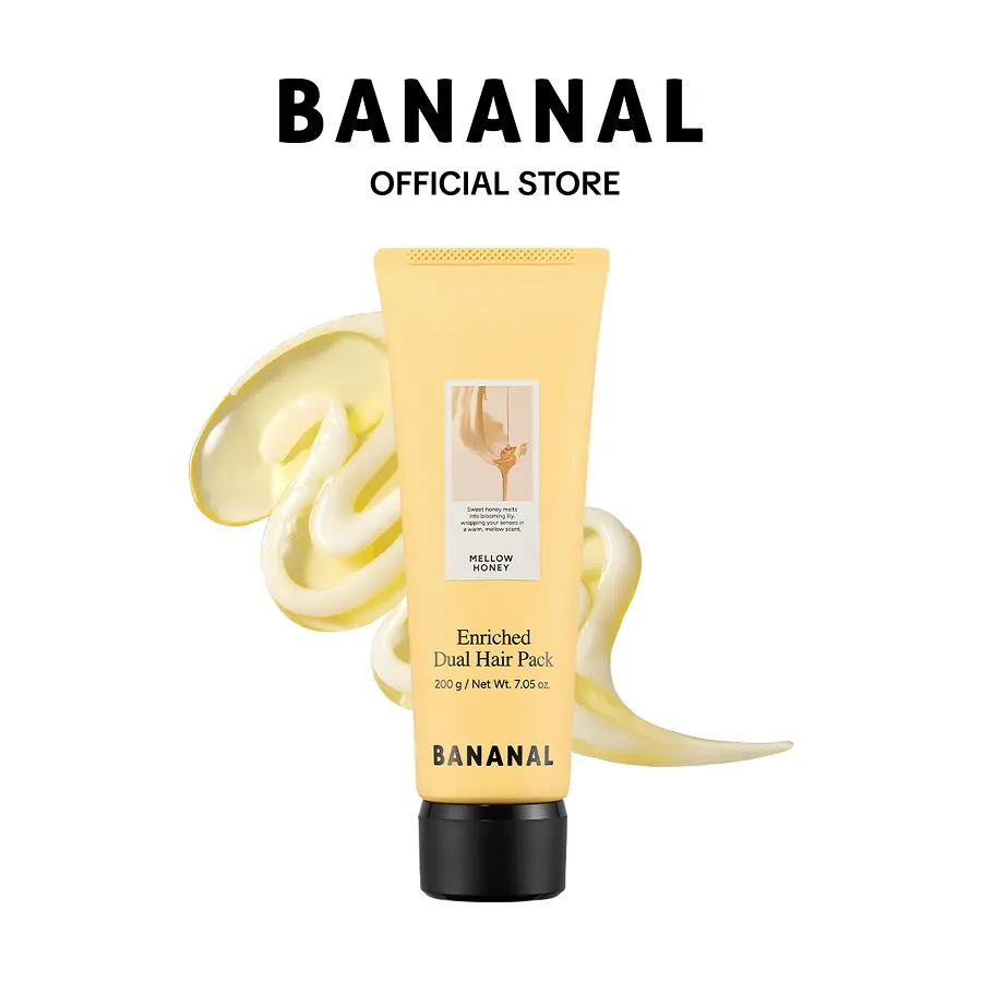 [Bananal] Korean Enriched Dual Hair Pack for Damaged Hair | Smooth & Glossy Hair & Deep Conditioning | Honey Extract+ Rice Water Protein + Milk Peptide + Royal Jelly | Dual Jelly & Cream Formula | Mellow Honey Scent | Korean Haircare | 7.05 oz