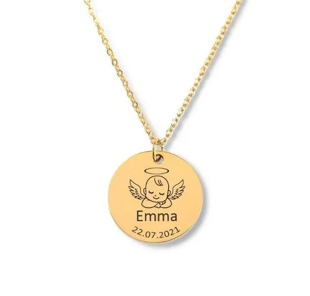 Personalized Gold Necklace Engraved Initial Pendant Custom Jewelry Gift for Her Memorial Keepsake Love Photo Present for Daughter Sister