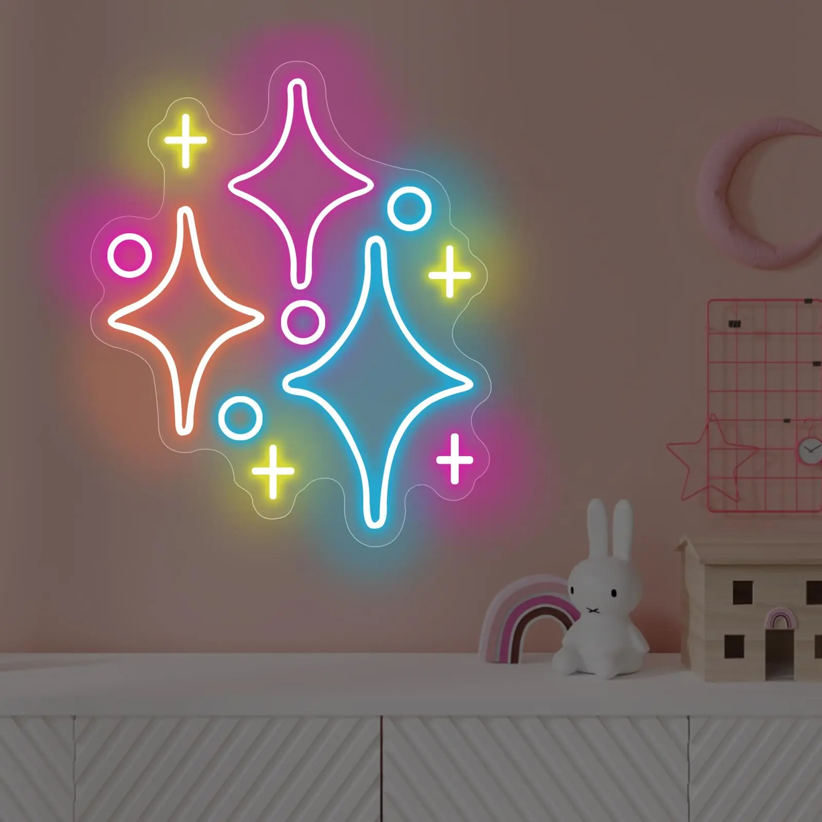 Creative Geometric Design LED Neon Sign, USB Powered Star Shaped Neon Sign, Decorative Neon Light For Home Living Room Bedroom, Led Signs, Led Neon Lights, Led Decoration