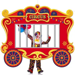 Circus Party Decorations Carnival Cage Shaped Photo Backdrop Circus Photo Booth Props Large Carnival Photos Banner Hanging for Kids Boys Girls Birthday Baby Shower Party Game Favors Supplies