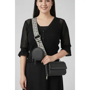 Zenana Vegan Leather Guitar Strap Crossbody Round Wallet Duo Handbag