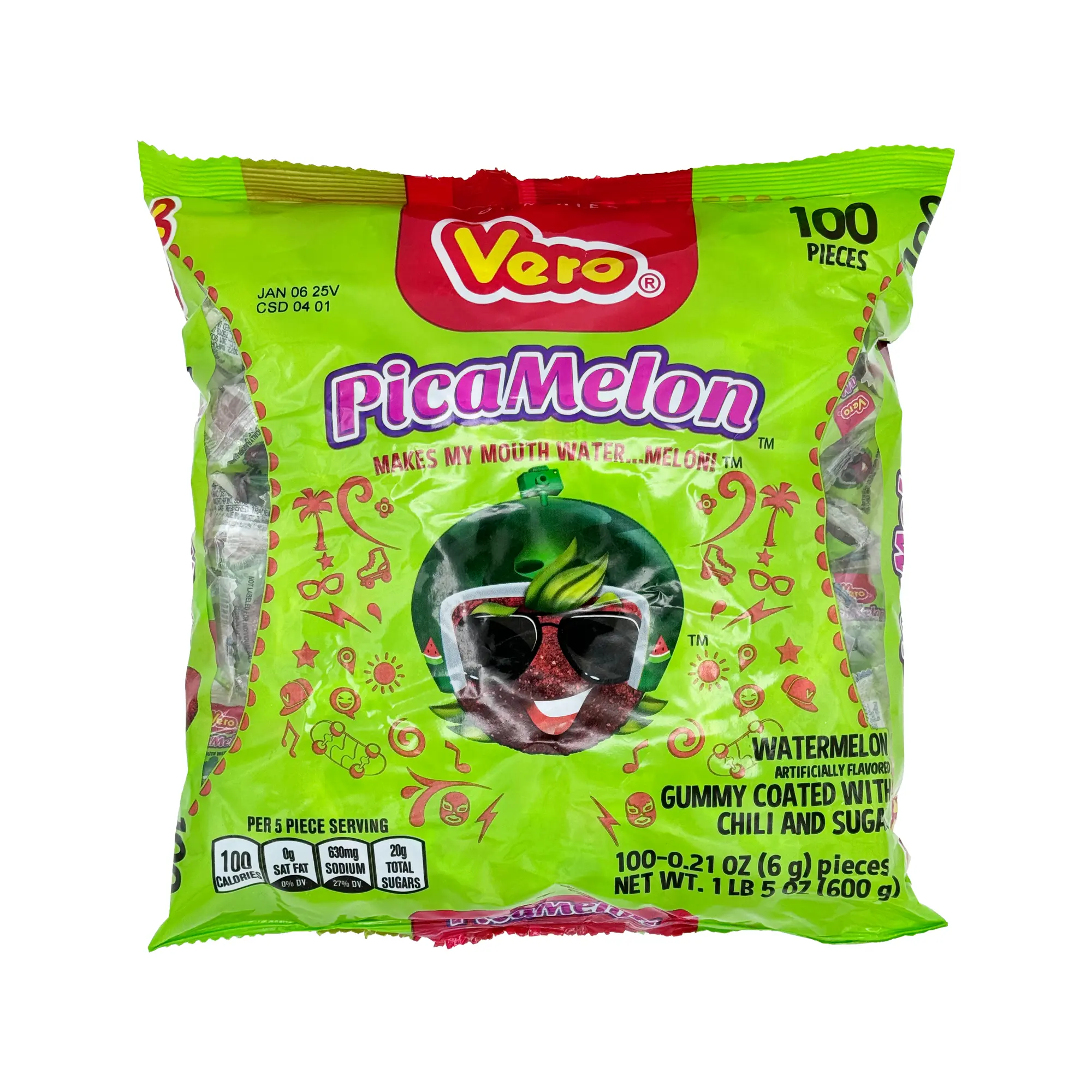 Vero Pica Goma Sandia Chili Watermelon Flavor Gummy Mexican Candy, 100 Pieces, Dulces Mexicanos Spicy Tangy Sweet Snack Sugar Treat Vero Pica Goma Sandia Chili Watermelon Flavor Gummy Mexican Candy, 100 Pieces, Dulces Mexicanos Spicy Tangy Sweet Snack Sugar Treat