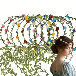 15 Pieces Assorted Colored Flower Crown Wreath Headband Garland Multicolor Headbands Floral Headpiece for Wedding Festival Vacation Fairy Party Photography Props