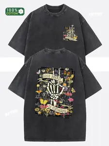 250g Heavyweight Washed T-Shirt - GOOD ENERGY IS CONTAGIOUS Retro Distressed Double-Sided Graphic Print, Oversized Unisex Streetwear Tee with Vintage 90s Inspired Design, Loose Fit Round Neck Short Sleeve Top for Men & Women, All-Season Cas boyfriend  tee