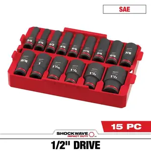 SHOCKWAVE Impact-Duty 1/2 In. Drive SAE Deep Well Impact Socket Set (15-Piece) Milwaukee